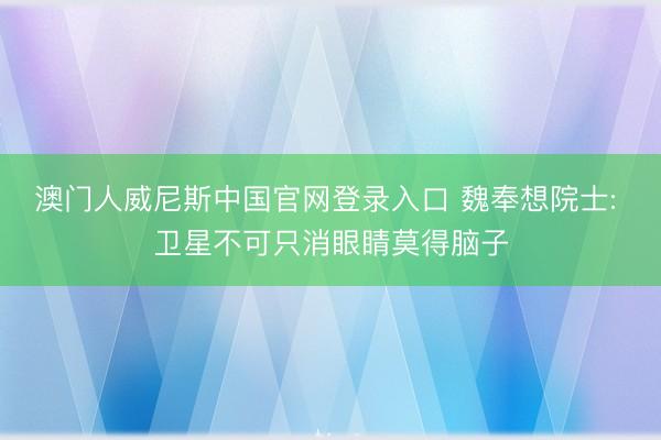 澳门人威尼斯中国官网登录入口 魏奉想院士: 卫星不可只消眼睛莫得脑子